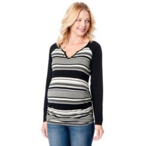 Oh Baby Motherhood Maternity Black Gray Striped Long Sleeve Top Sz S New